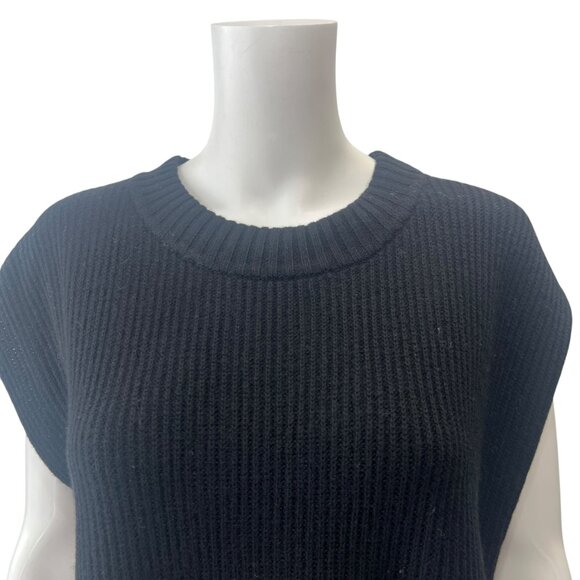 $238 Roucha Black Wool Knit Ribbed Tunic Silas Slit Sweater Vest size C/Large - Picture 3 of 9